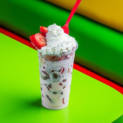 A cup of Mexican-Style Strawberries and Cream.