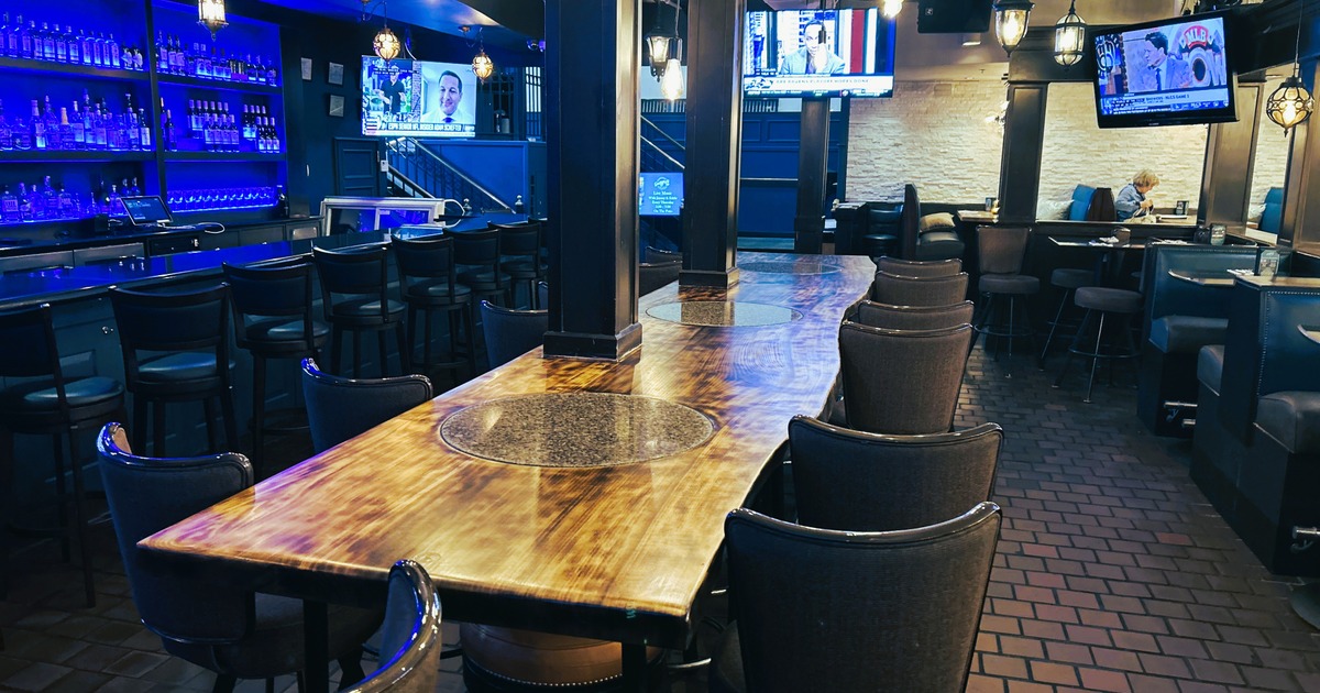 Seating area, bar tables and stools