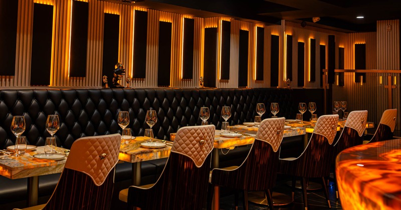 Interior, seating area with wall decoration