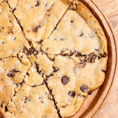 Cookie Pizza dessert, top view.