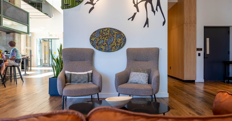 Interior, seating area with armchairs and table