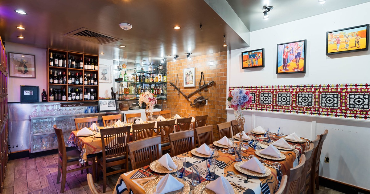 Fully set dining tables, ready for guests