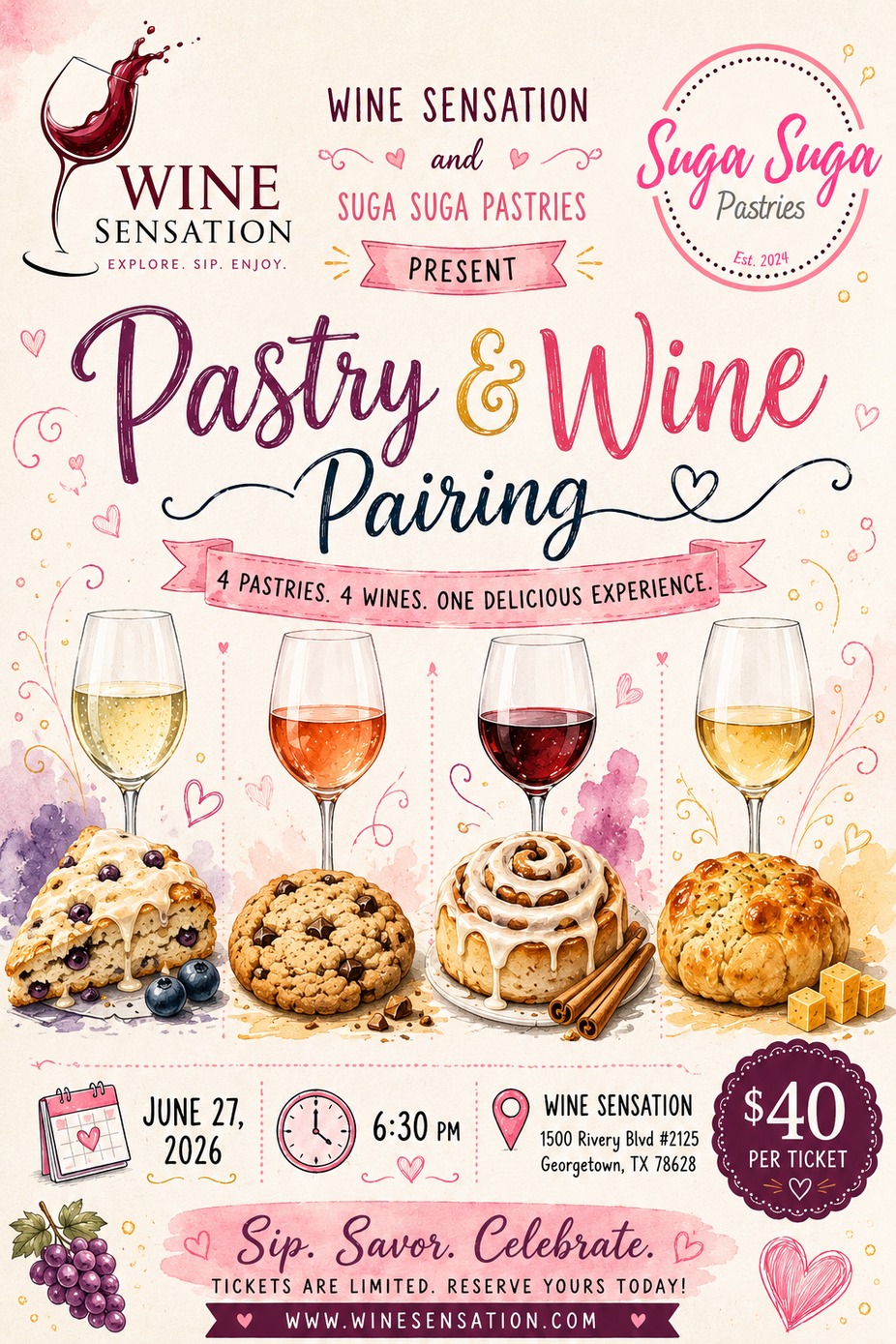Pastry & Wine Pairing with Suga Suga Pastries event photo