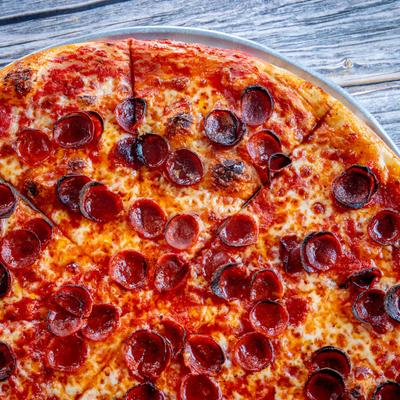 Classic Pepperoni, overhead close up view.