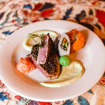 Sesame Encrusted Yellowfin Tuna served