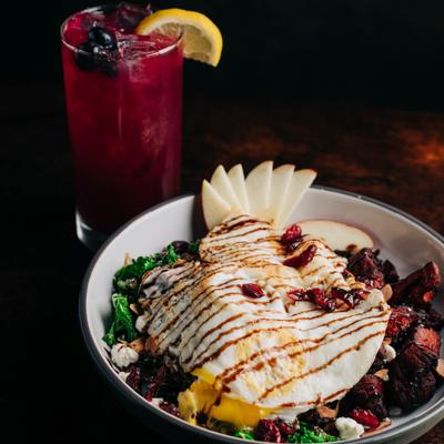 Harvest bowl and blueberry limeade.