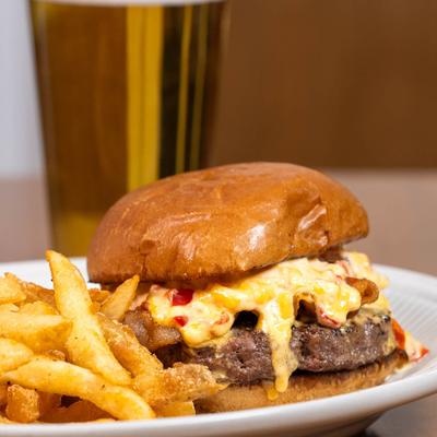 Bacon Pimento Cheeseburger and fries.