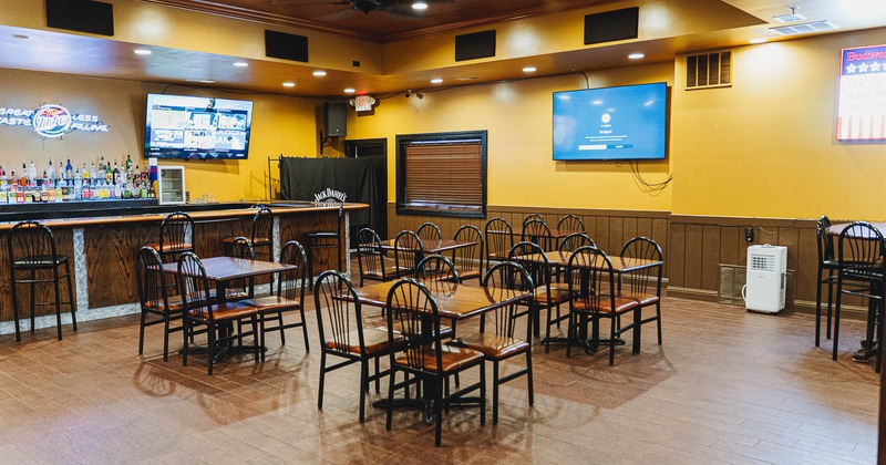 Interior, tables and chairs ready for guests