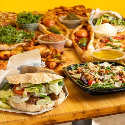 Served foods on the table.