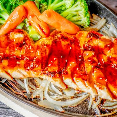 Teriyaki chicken, with veggies.