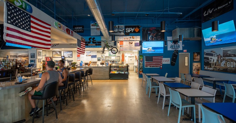 Interior, diner area, bar, tables, chairs