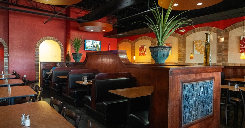 Interior, tables and booths all lined up