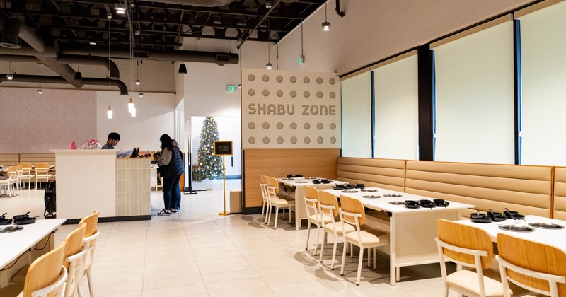 Interior, tables and chairs lined up