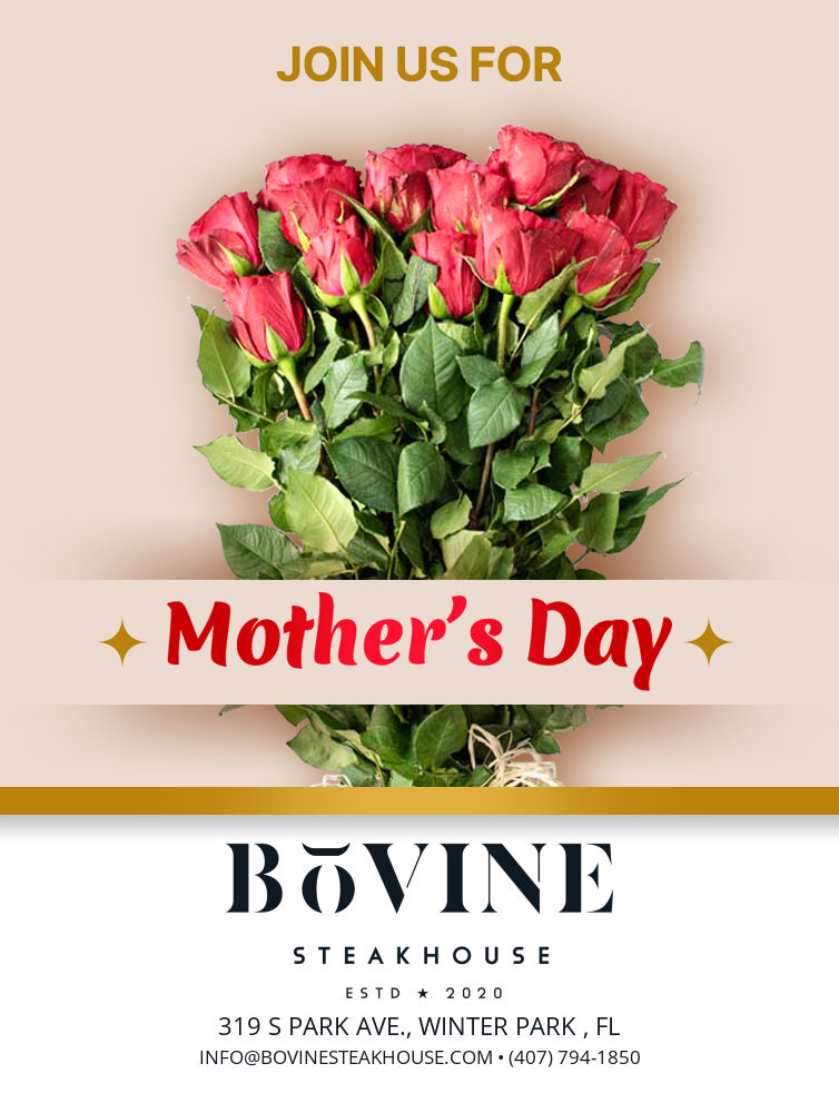 A call to action flyer promoting Mother's Day.  A dozen pink roses on a light pink background.