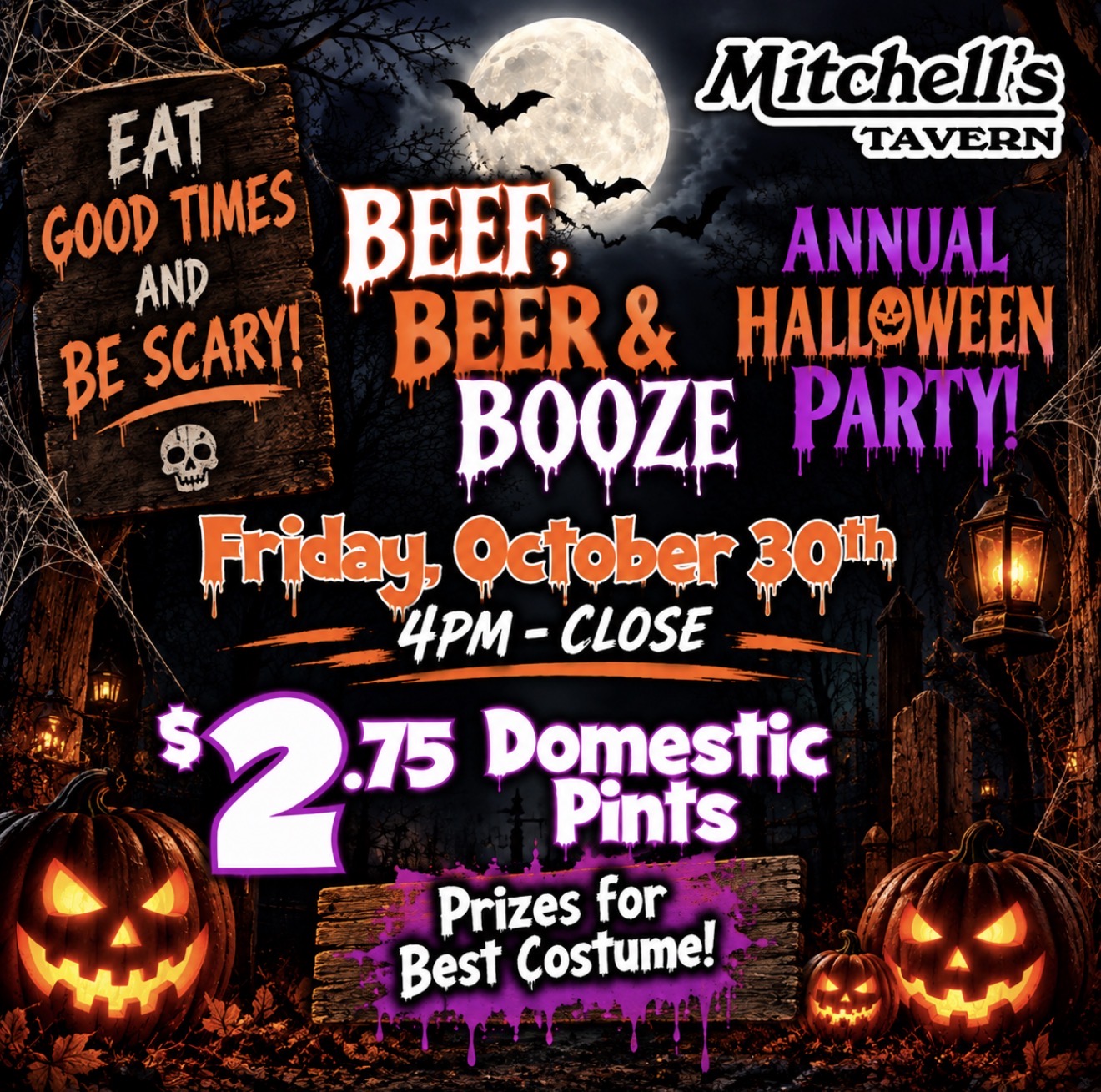 Annual Halloween Party! Says what specials going on that day.