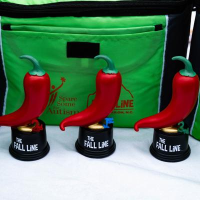 Chili cook-off trophies, designed for cooking competition.