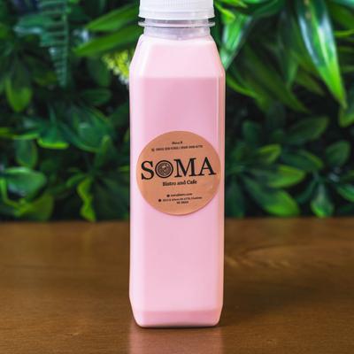 Pink bottled Soma drink.