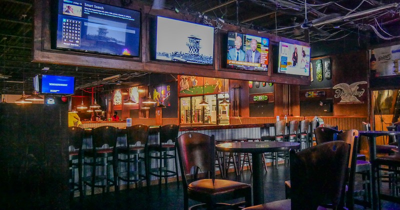 Sport bar interior space, bar and seating area