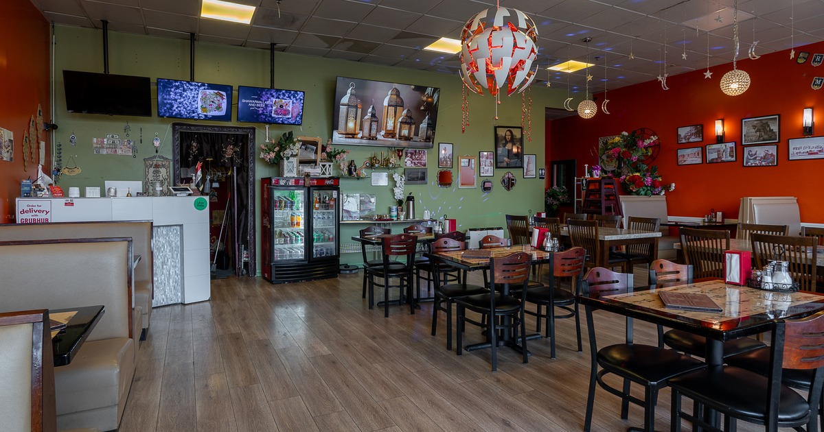Spacious interior dining area, tables ready for guests