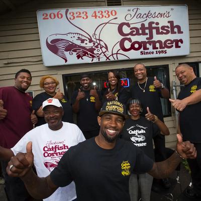 Owner and staff members outside of Jackson's Catfish Corner