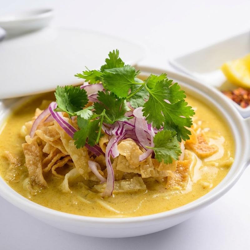 Ohnoh Kawt Swe (Coconut Noodle Soup) photo