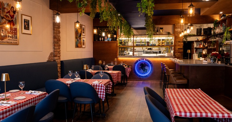 Cozy and elegant dining space with dimmed lights