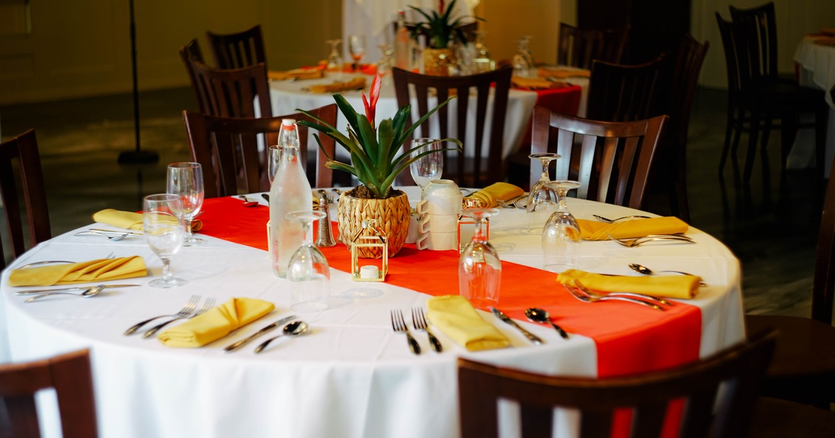 Interior, a dining table set up for an event