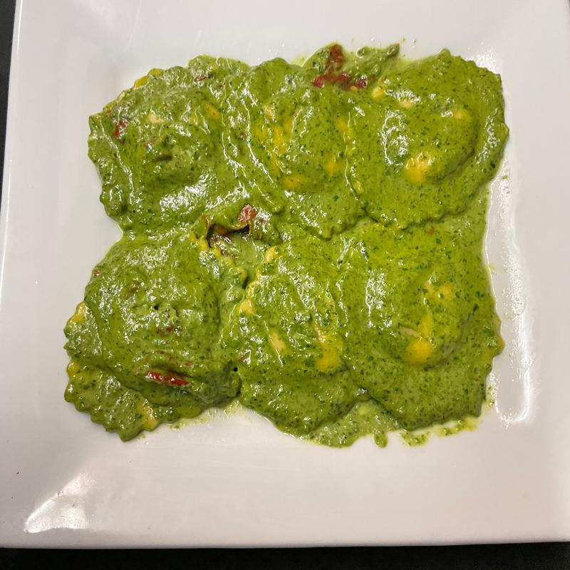 Cheese or Meat Ravioli with Pesto Sauce photo
