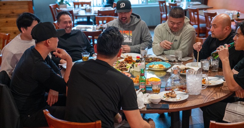 Dining room, table full of guests