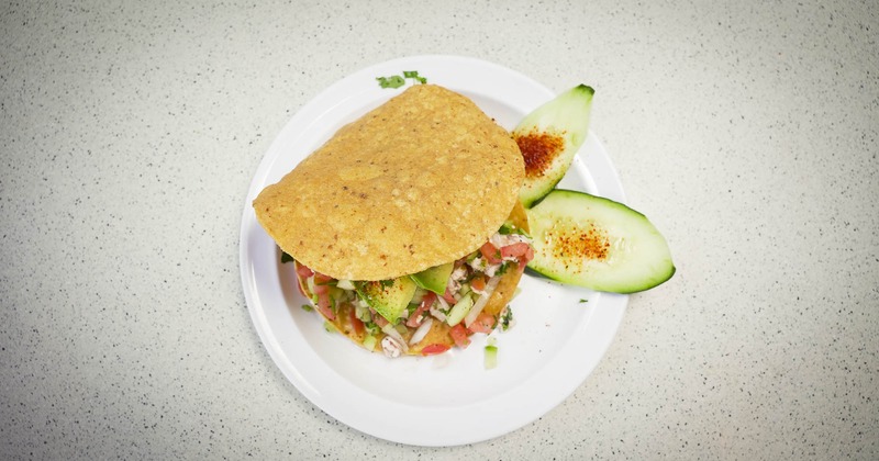 Tostada with marinated shrimp