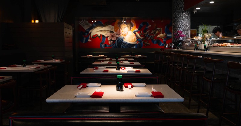 Interior, tables ready for guests