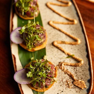Tuna tostada dish.