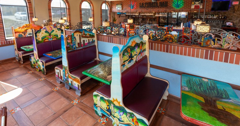 Interior, dining booths ready for guests