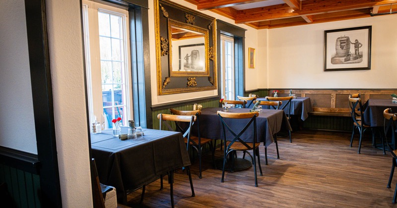 Interior, tables and chairs lined up