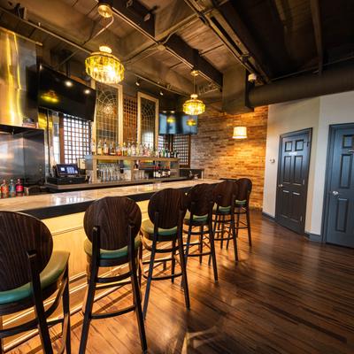 Interior, bar and bar chairs.
