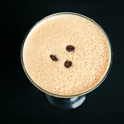 An espresso martini, top view.