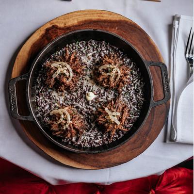 Black beans risotto vaca frita.