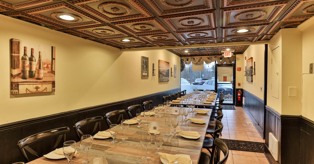 Long dining tables ready for guests