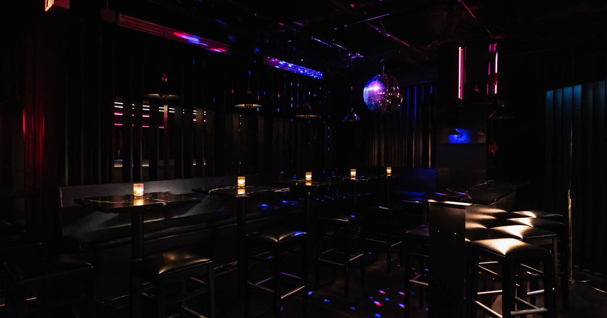 Dimly lit seating area