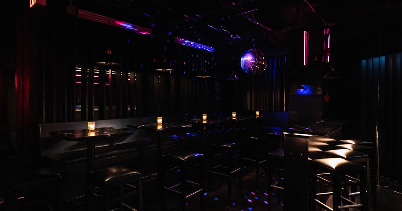 Dimly lit seating area