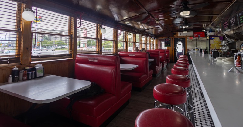 Inside, booths, barstools