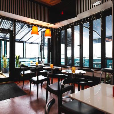 Interior, seating area by the windows.