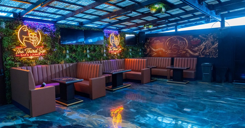 Booth tables with leather seats