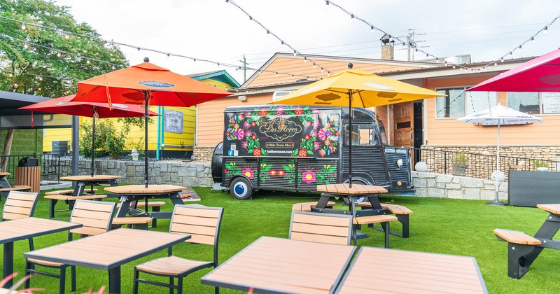 Exterior, chairs, tables and parasols