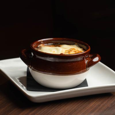 Baked French onion soup.