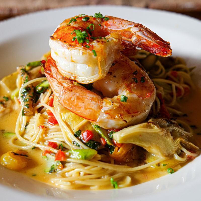 Grilled Shrimp Pasta Primavera photo