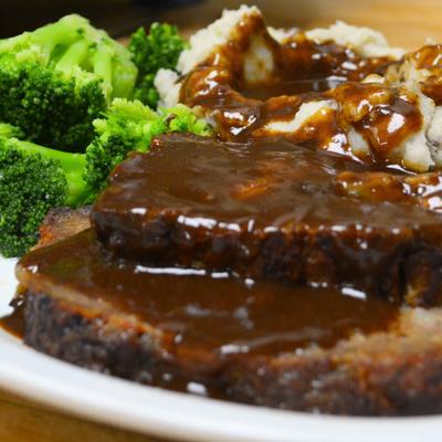 Baked Meatloaf, with gravy.