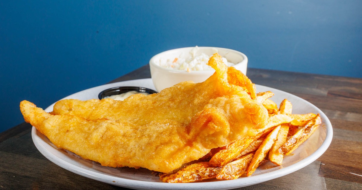 Fish and chips, served