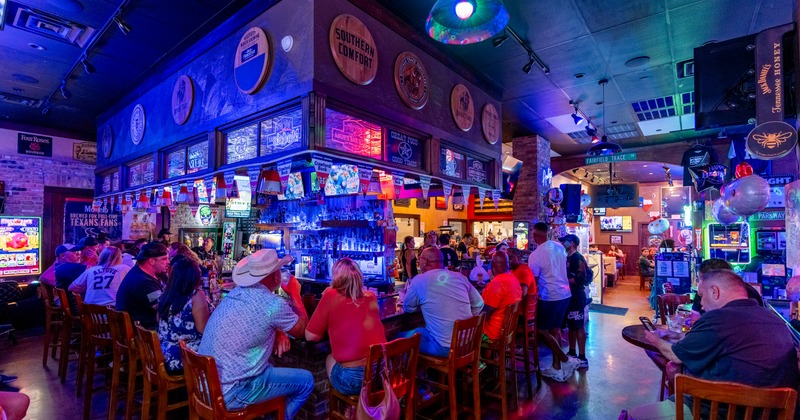 Interior, bar, atmosohere, guests, angle view