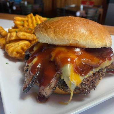 Brisket Burger, served with waffle fries
